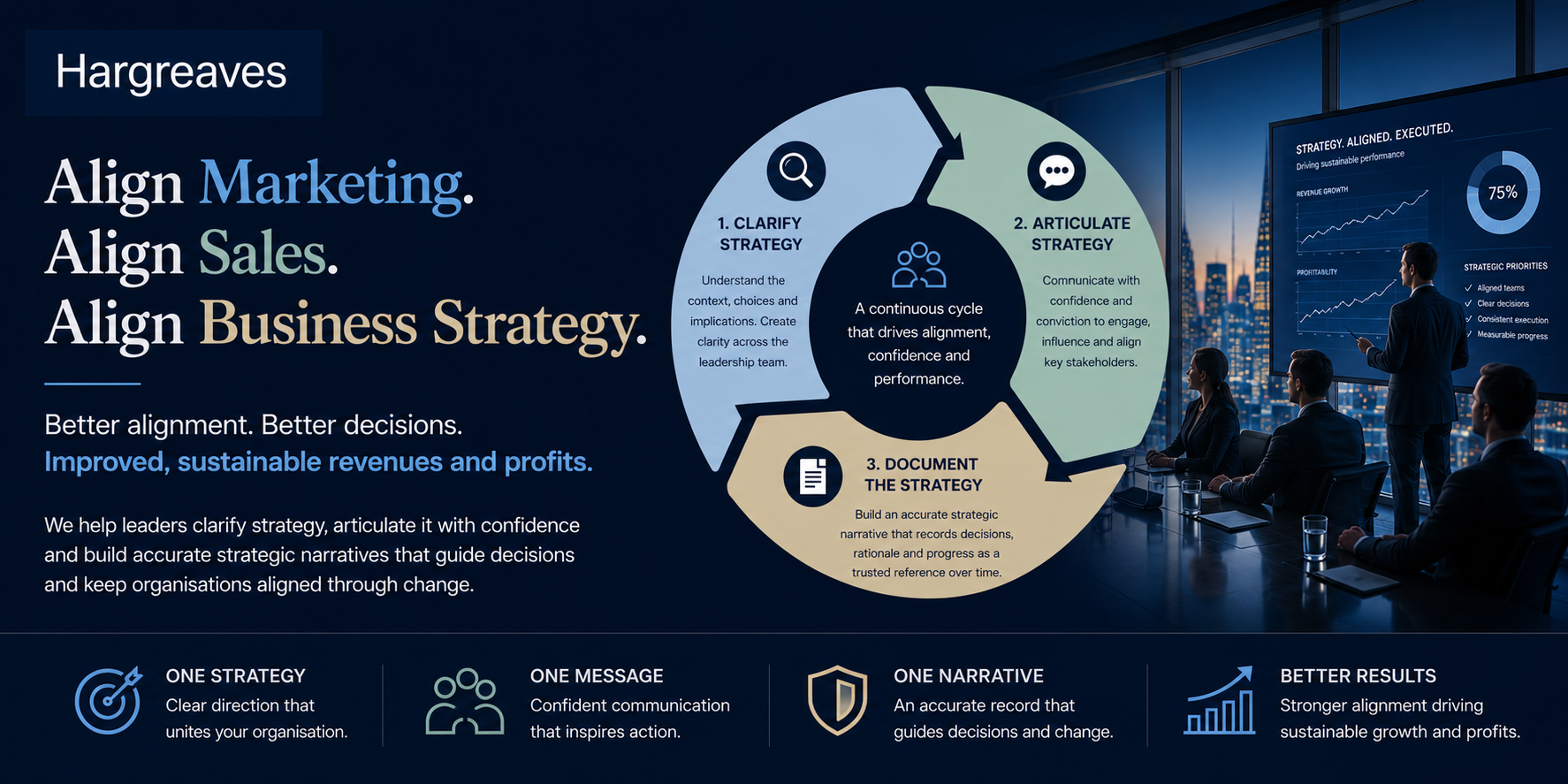 Helping leaders improve commercial performance by aligning marketing, sales and business strategy through clarity, communication and strategic narrative.